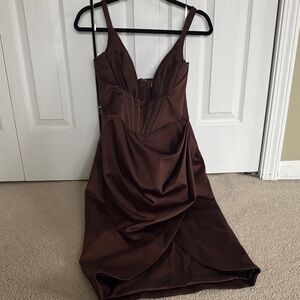 House of CB Midi Asymmetrical Chocolate Brown slit Dress